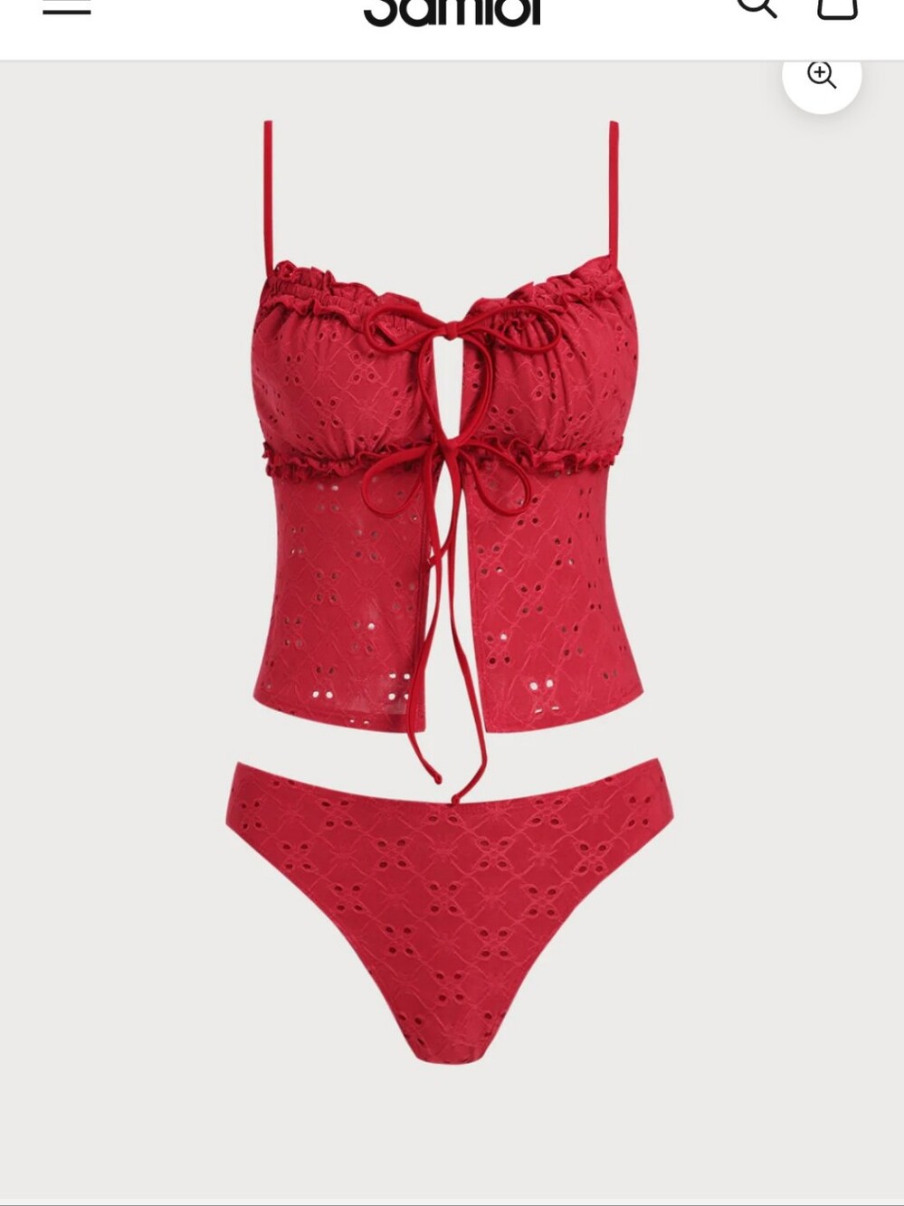 Samiol Red Tie-Front Women's Swim Top and Bikini Bottom Set